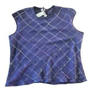 Jones New York Women 100% Silk Sleeveless Blouse 14 Embroidered Coastal